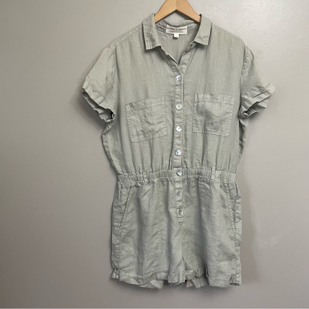 Cloth & Stone women’s size Large Rolled Hem Pocket Utility Linen Romper beige
